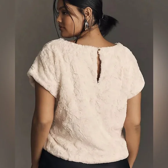 Maeve Faux Fur Top in Cream size Small Statement Luxe Anthropologie - Picture 3 of 15